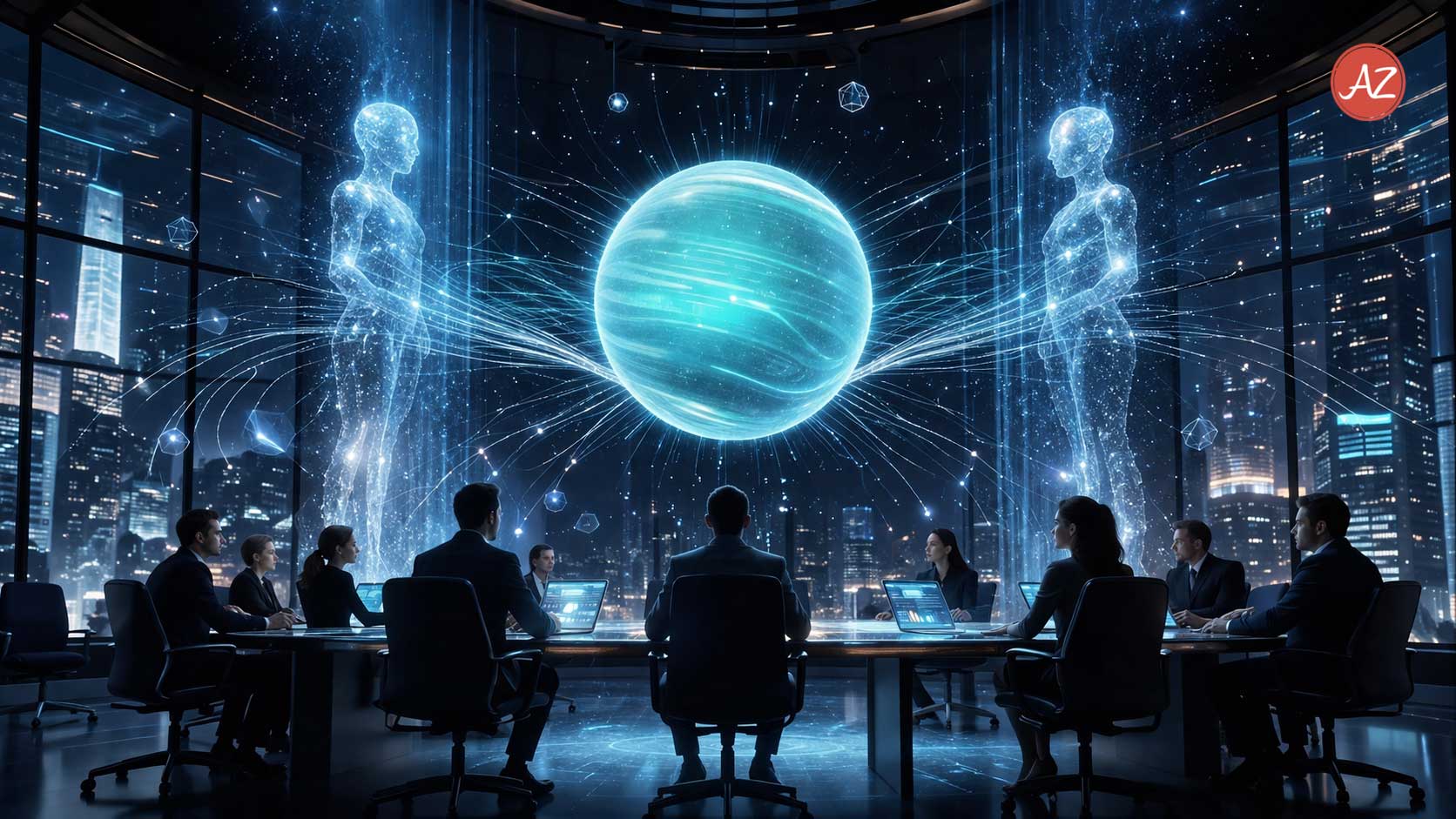 Futuristic digital network representing Uranus transit in Gemini transit for business innovation and AI growth.