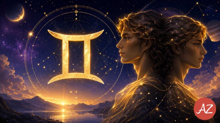 Gemini June 2026 Horoscope featured image with glowing Gemini zodiac symbol, twin celestial figures, golden constellations, and a mystical starry night sky.