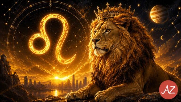 Leo June 2026 Horoscope featured image with a glowing Leo zodiac symbol, crowned lion, golden constellations, and a powerful celestial cityscape.