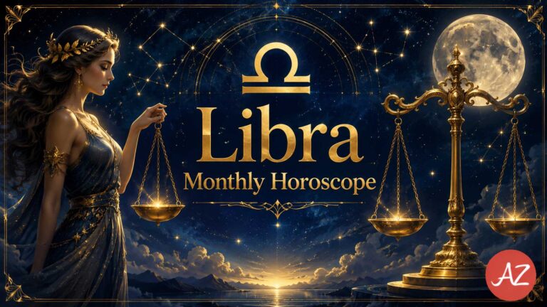 Libra June 2026 Horoscope featured image with a glowing Libra zodiac symbol, golden weighing scales, celestial goddess figure, constellations, and a mystical moonlit sky.