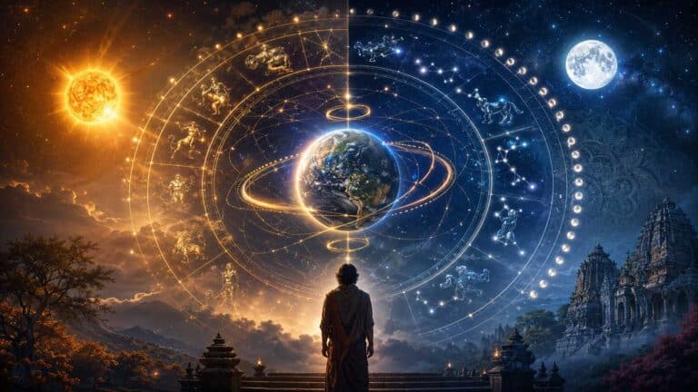 Side-by-side comparison of Vedic Astrology and Western astrology charts showing the 24-degree zodiac shift.