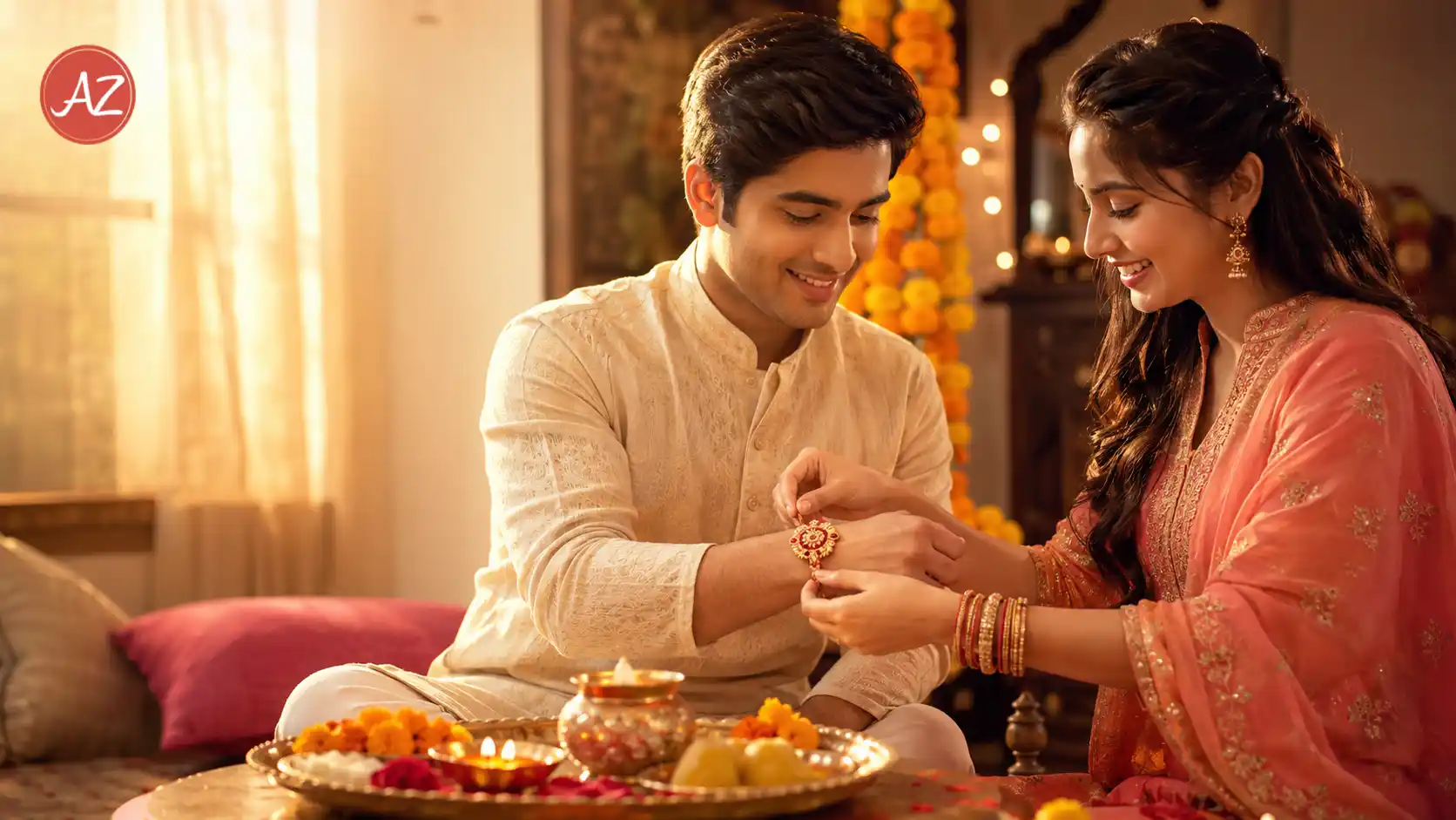 Raksha Bandhan 2026 date showing sister tying Rakhi to brother during auspicious Rakhi muhurat.